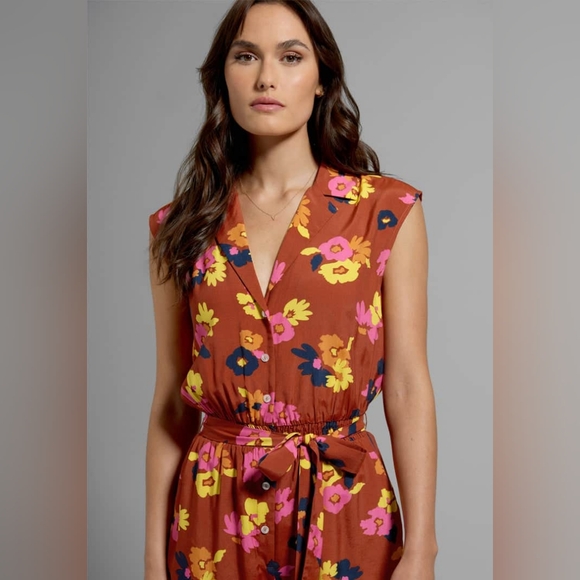 Modcloth Read It and Steep Romper Rusty Orange Floral Women's Plus Size 3X - Picture 3 of 10